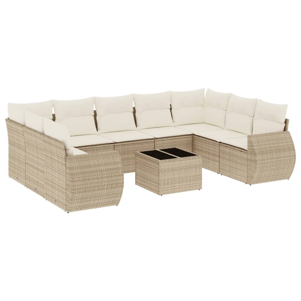 10-delige Loungeset met kussens poly rattan beige