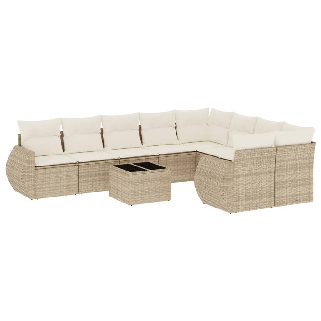 10-delige Loungeset met kussens poly rattan beige