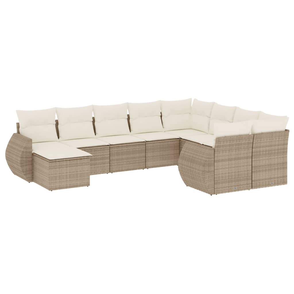 10-delige Loungeset met kussens poly rattan beige