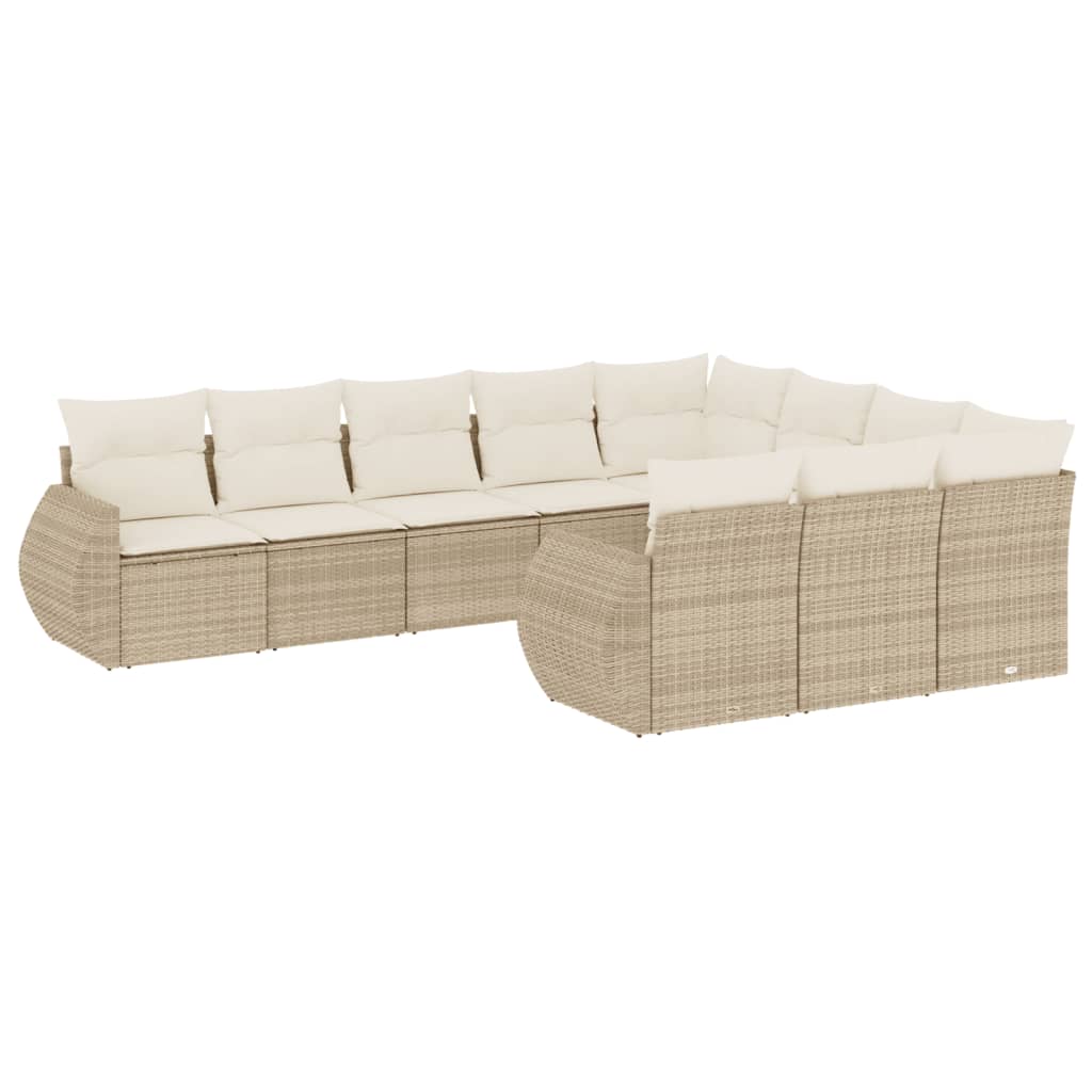 10-delige Loungeset met kussens poly rattan beige