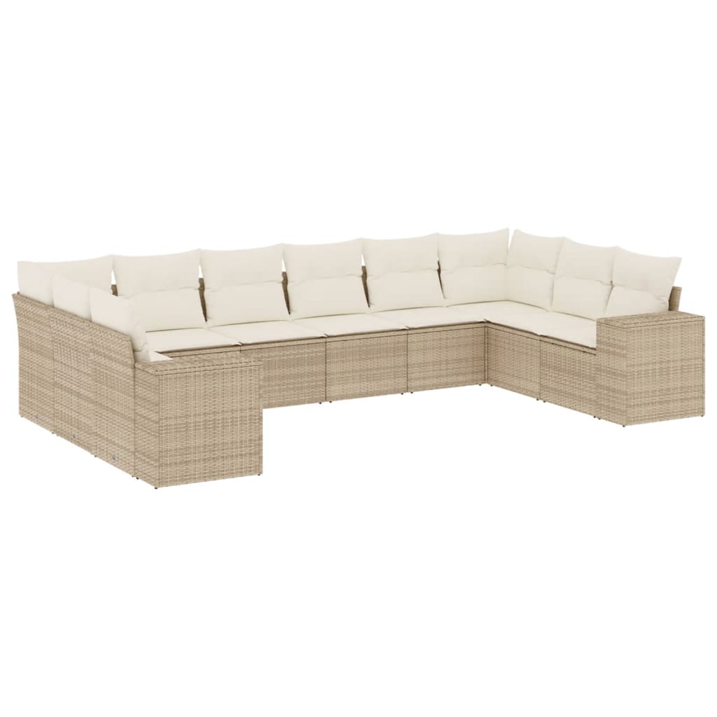 10-delige Loungeset met kussens poly rattan beige