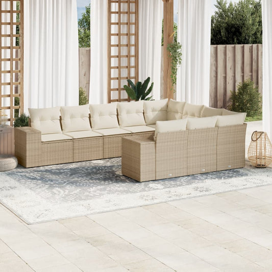 10-delige Loungeset met kussens poly rattan beige