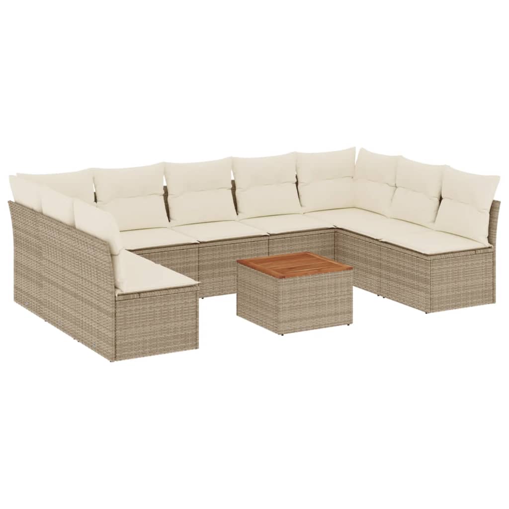 10-delige Loungeset met kussens poly rattan beige