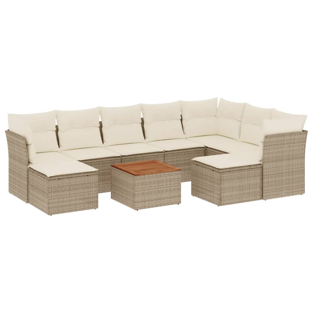 10-delige Loungeset met kussens poly rattan beige