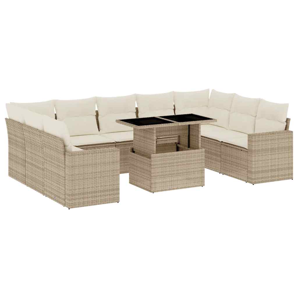 10-delige Loungeset met kussens poly rattan beige