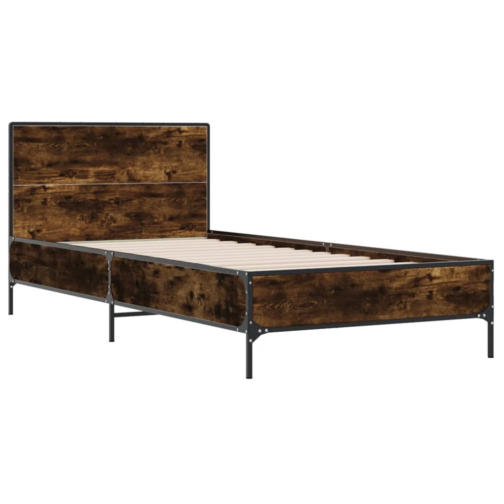 Bedframe bewerkt hout en metaal gerookt eikenkleurig 90x200 cm