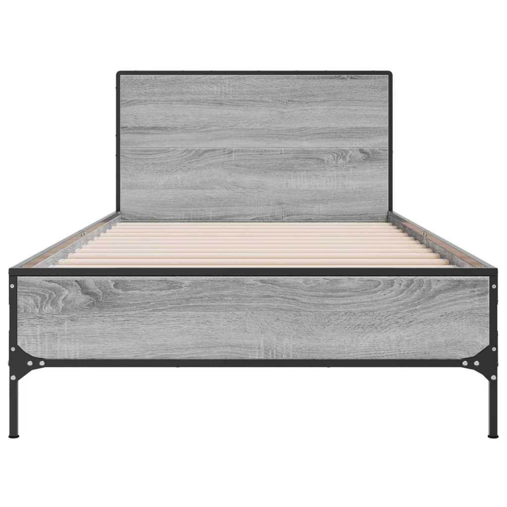 Bedframe bewerkt hout en metaal grijs sonoma eiken 75x190 cm