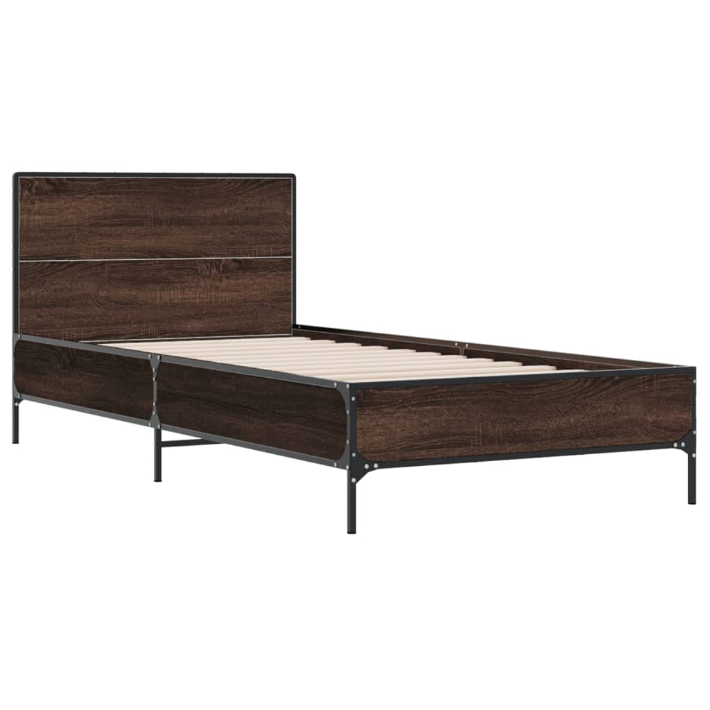 Bedframe bewerkt hout en metaal bruin eikenkleurig 75x190 cm