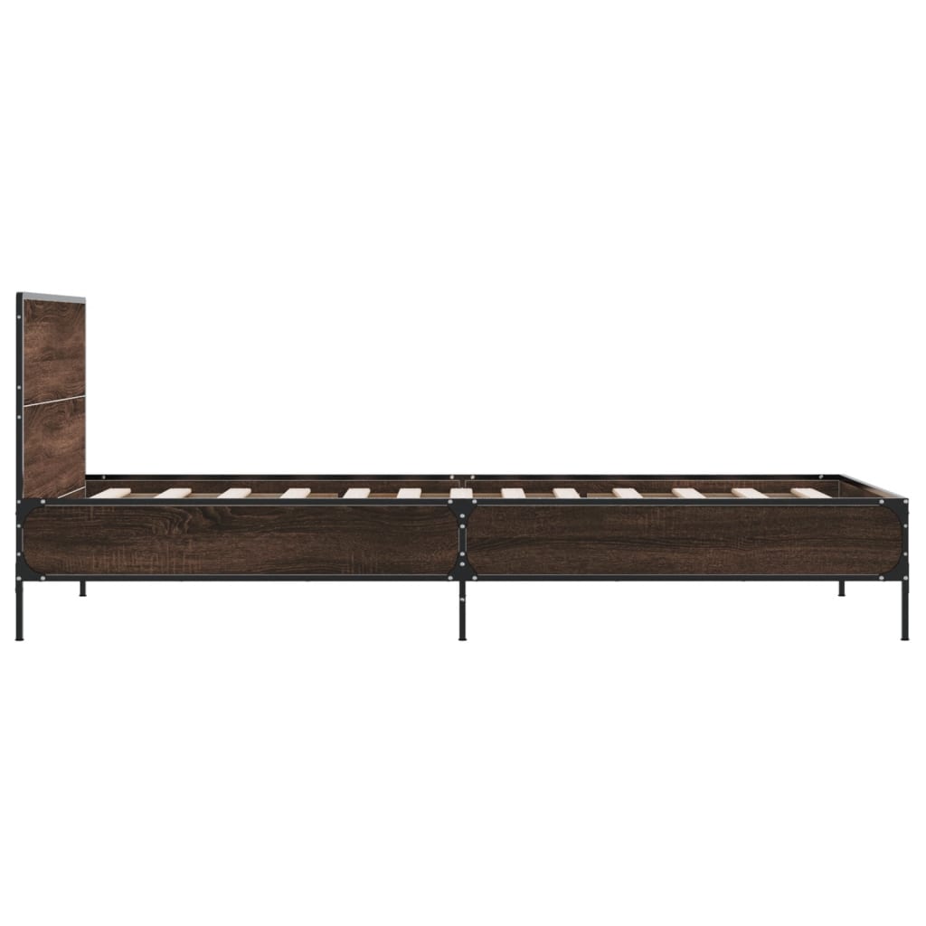 Bedframe bewerkt hout en metaal bruin eikenkleurig 75x190 cm