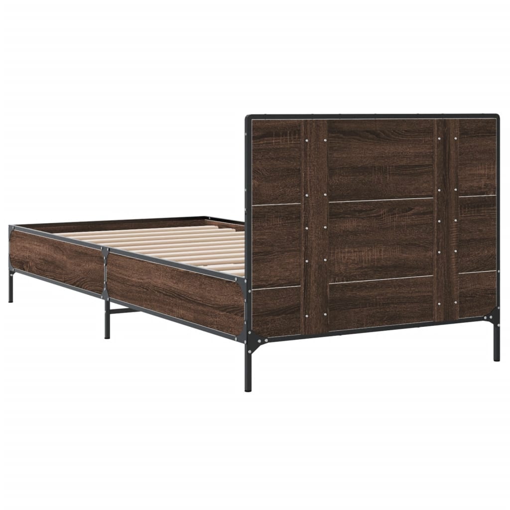 Bedframe bewerkt hout en metaal bruin eikenkleurig 75x190 cm