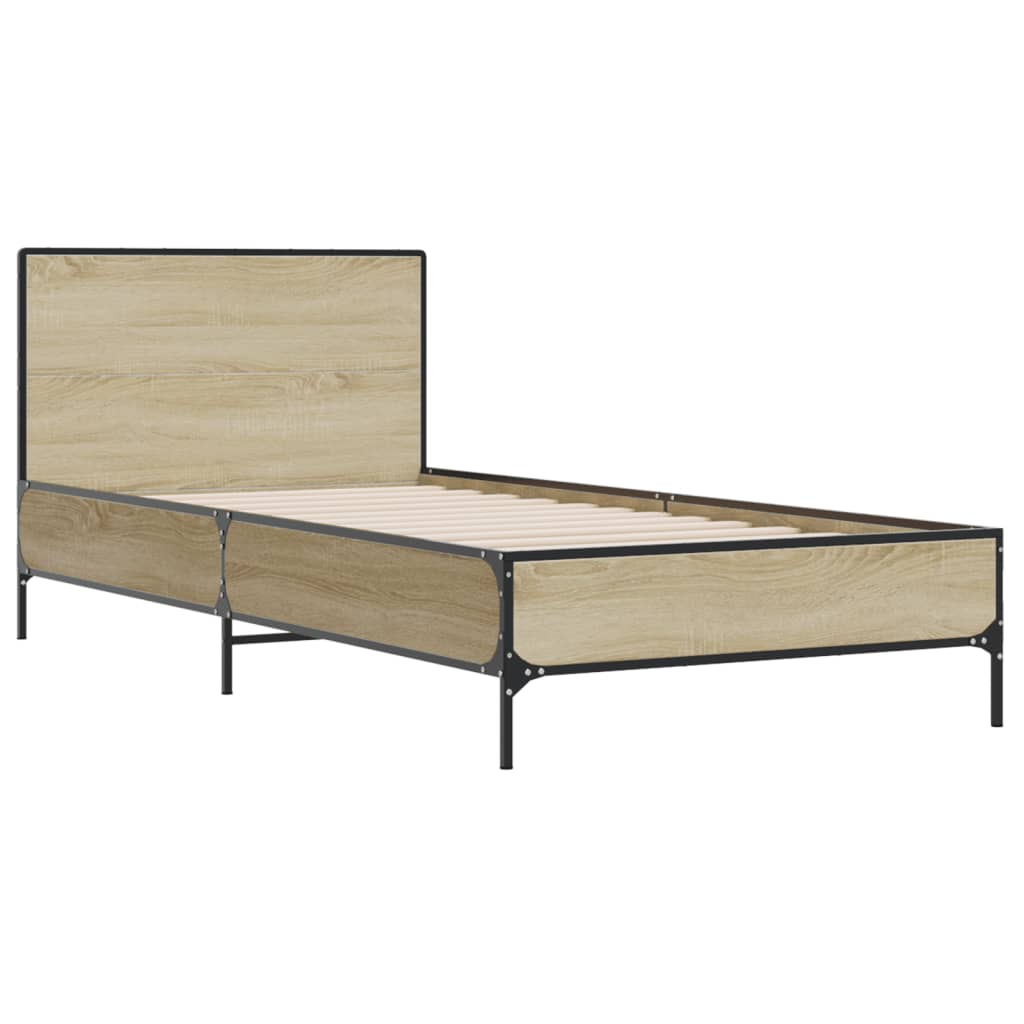 Bedframe bewerkt hout en metaal sonoma eikenkleurig 90x190 cm