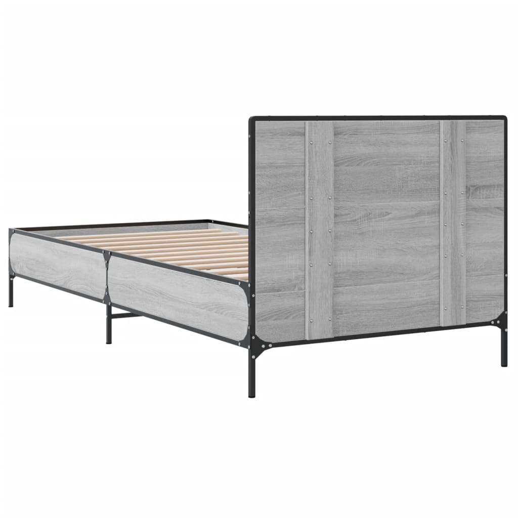 Bedframe bewerkt hout en metaal grijs sonoma eiken 90x190 cm