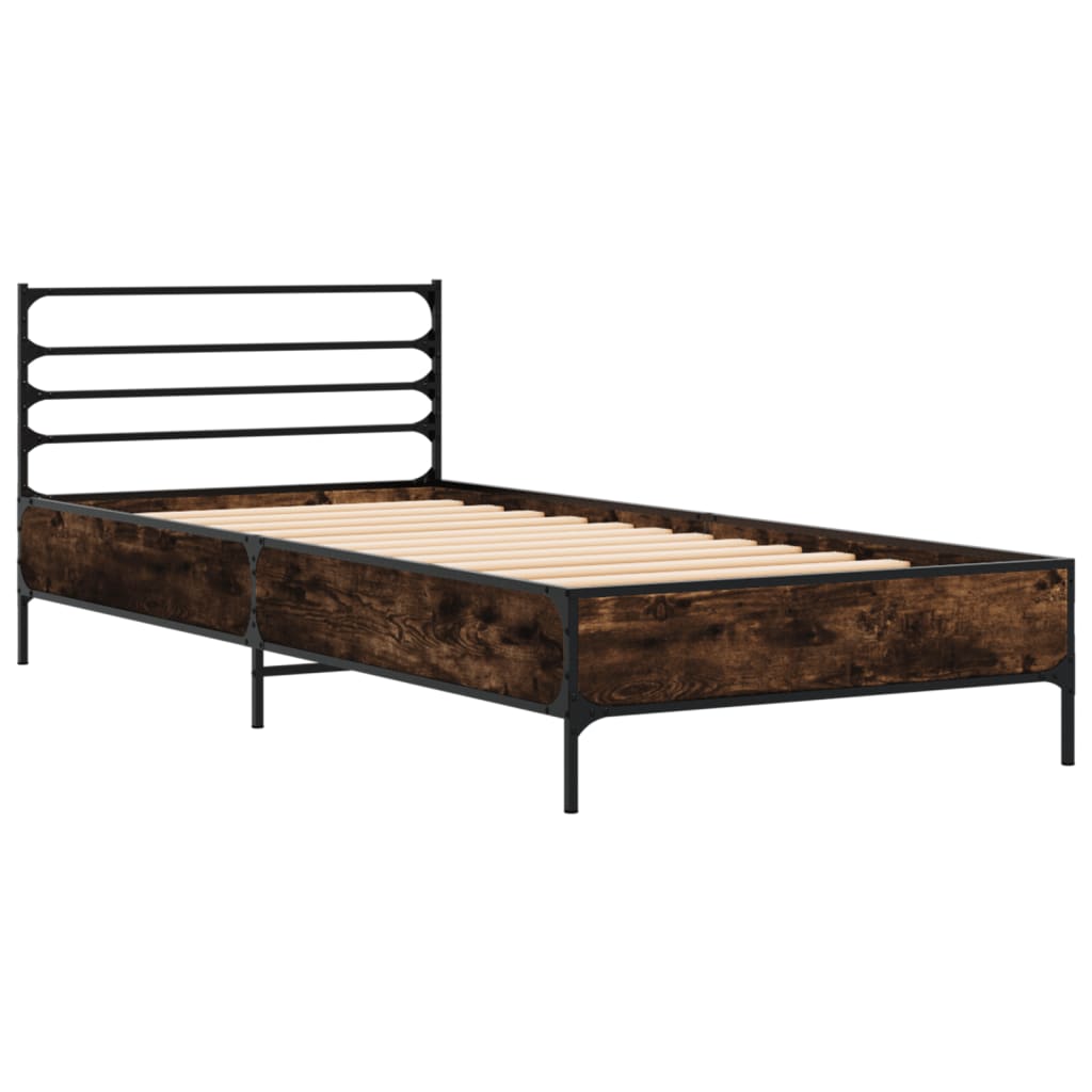 Bedframe bewerkt hout en metaal gerookt eikenkleurig 90x200 cm