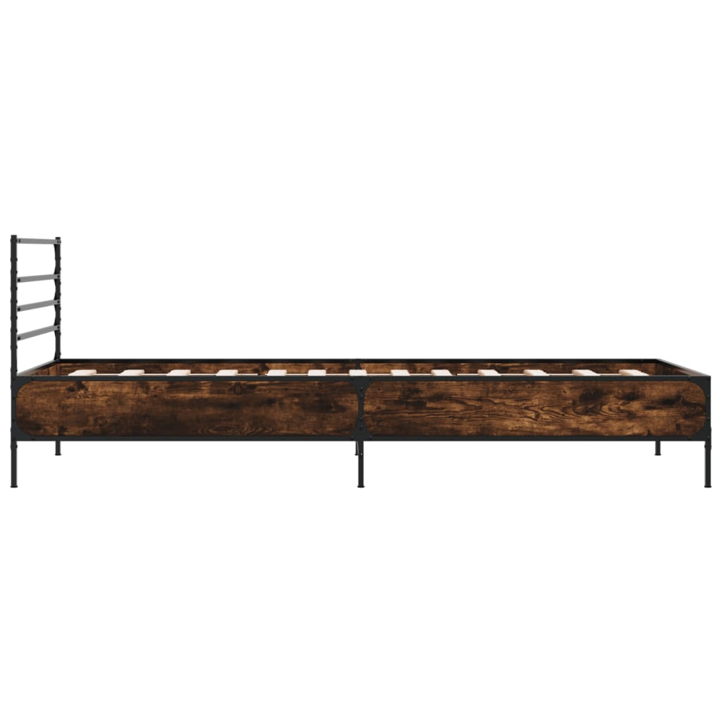 Bedframe bewerkt hout en metaal gerookt eikenkleurig 90x200 cm