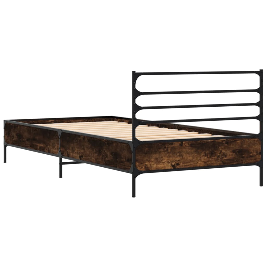 Bedframe bewerkt hout en metaal gerookt eikenkleurig 90x200 cm