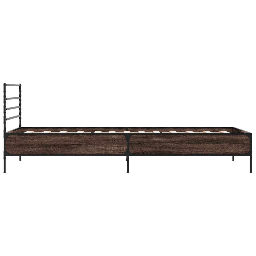 Bedframe bewerkt hout en metaal bruin eikenkleurig 90x200 cm