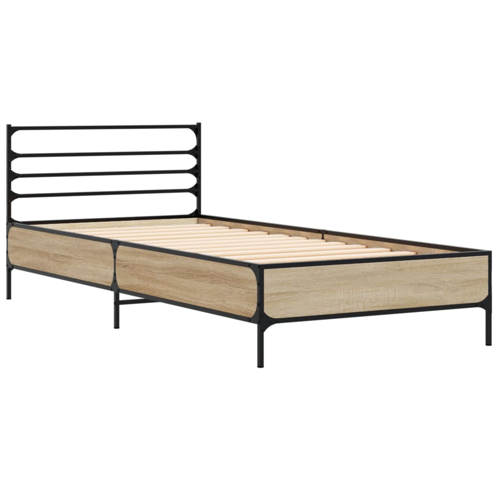 Bedframe bewerkt hout en metaal sonoma eikenkleurig 100x200 cm