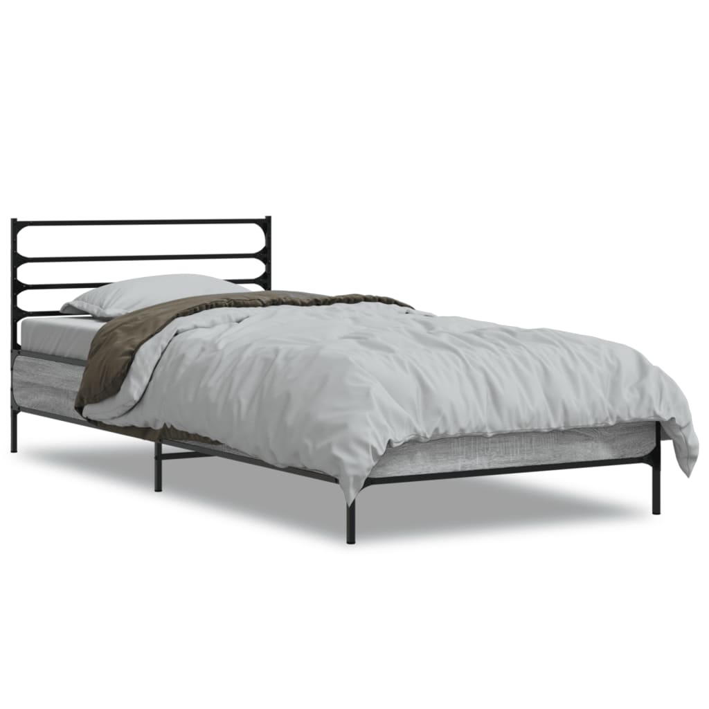 Bedframe bewerkt hout en metaal grijs sonoma eiken 75x190 cm