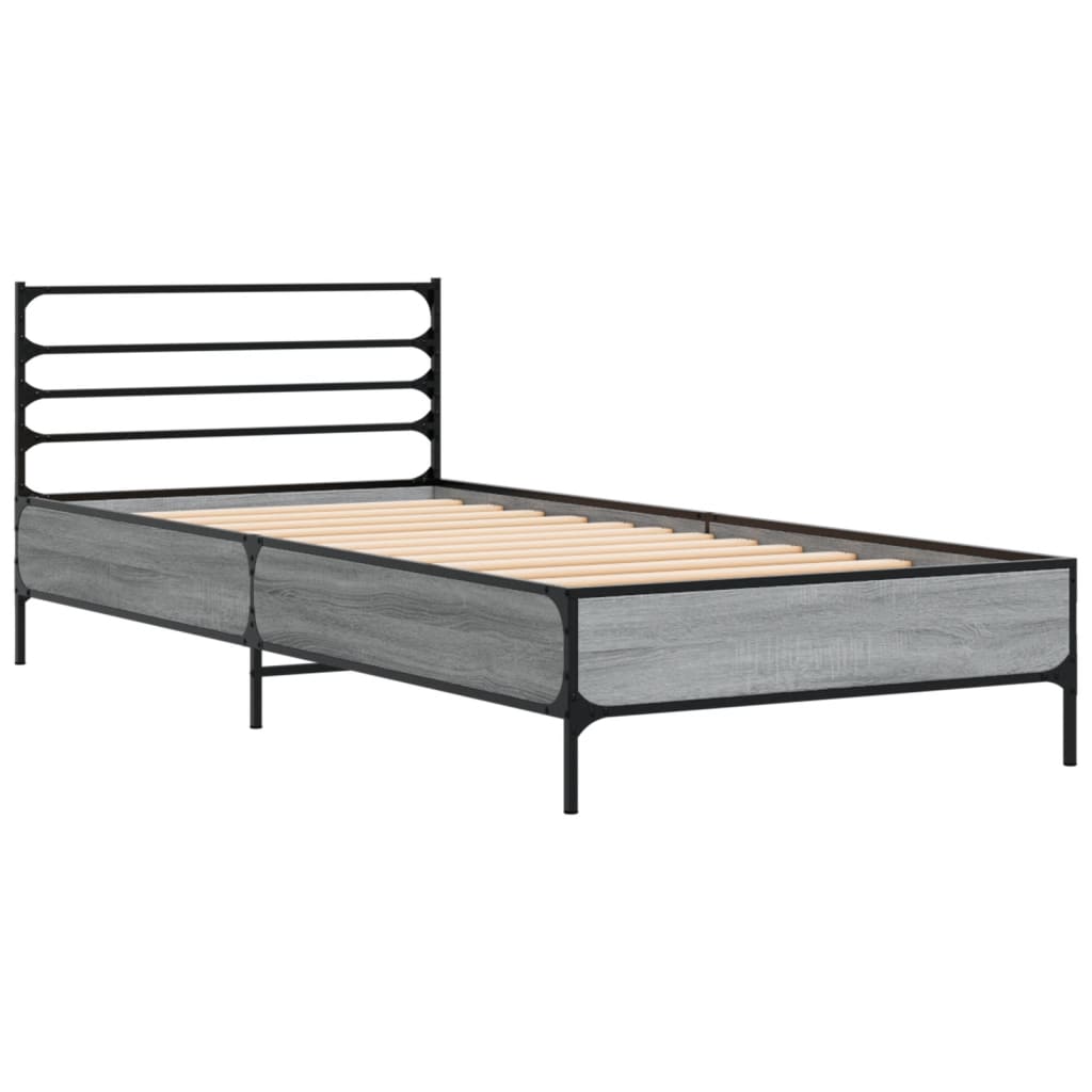 Bedframe bewerkt hout en metaal grijs sonoma eiken 75x190 cm