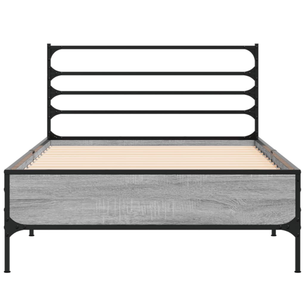 Bedframe bewerkt hout en metaal grijs sonoma eiken 75x190 cm