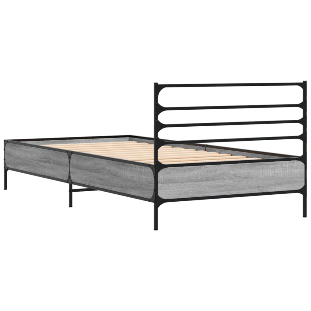 Bedframe bewerkt hout en metaal grijs sonoma eiken 75x190 cm