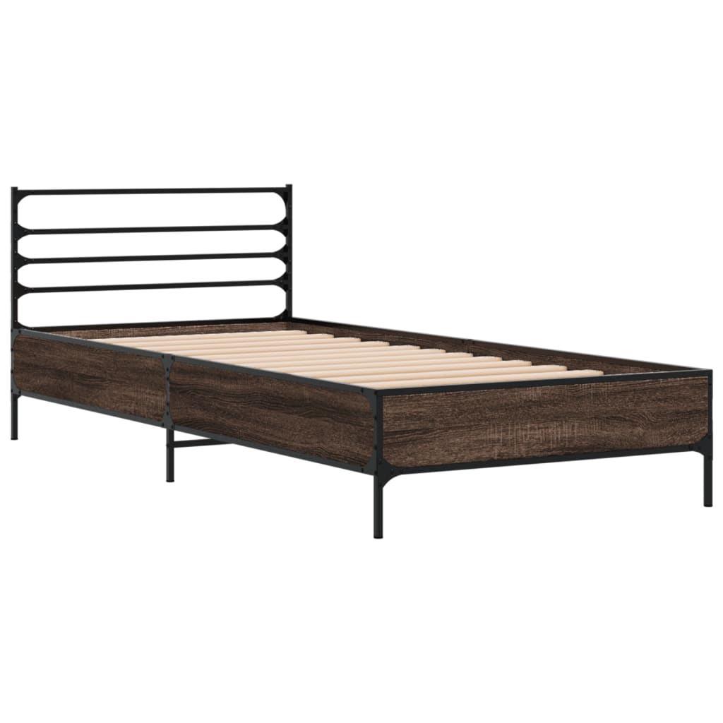 Bedframe bewerkt hout en metaal bruin eikenkleurig 75x190 cm