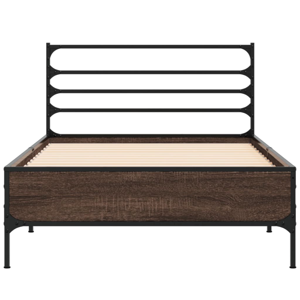 Bedframe bewerkt hout en metaal bruin eikenkleurig 75x190 cm