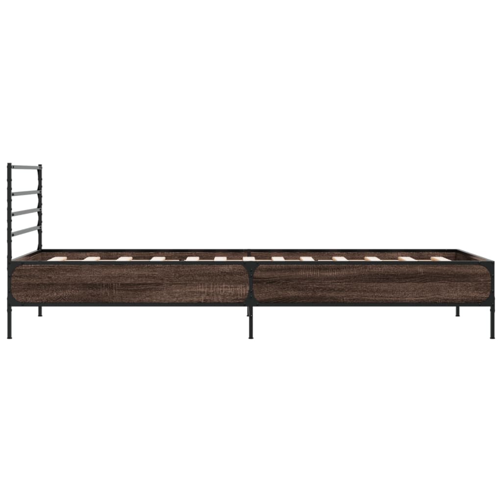 Bedframe bewerkt hout en metaal bruin eikenkleurig 90x190 cm