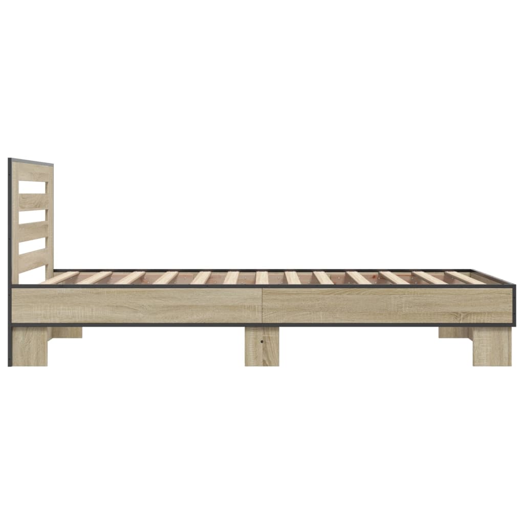 Bedframe bewerkt hout en metaal sonoma eikenkleurig 100x200 cm