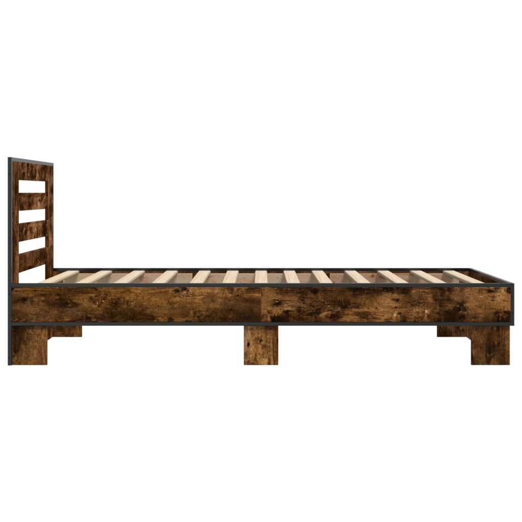 Bedframe bewerkt hout en metaal gerookt eikenkleurig 100x200 cm