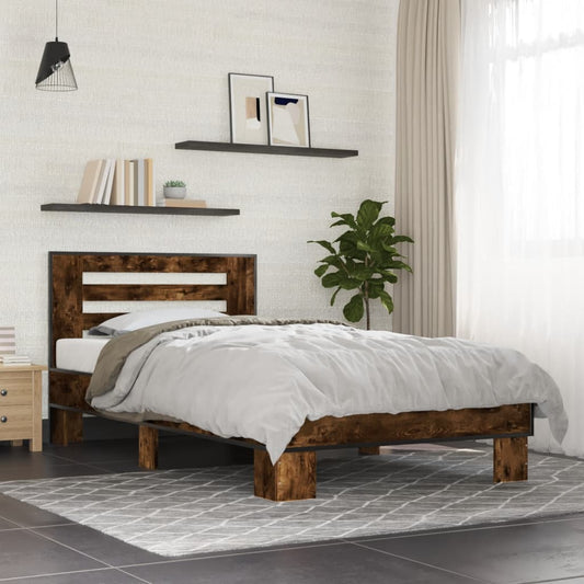 Bedframe bewerkt hout en metaal gerookt eikenkleurig 100x200 cm