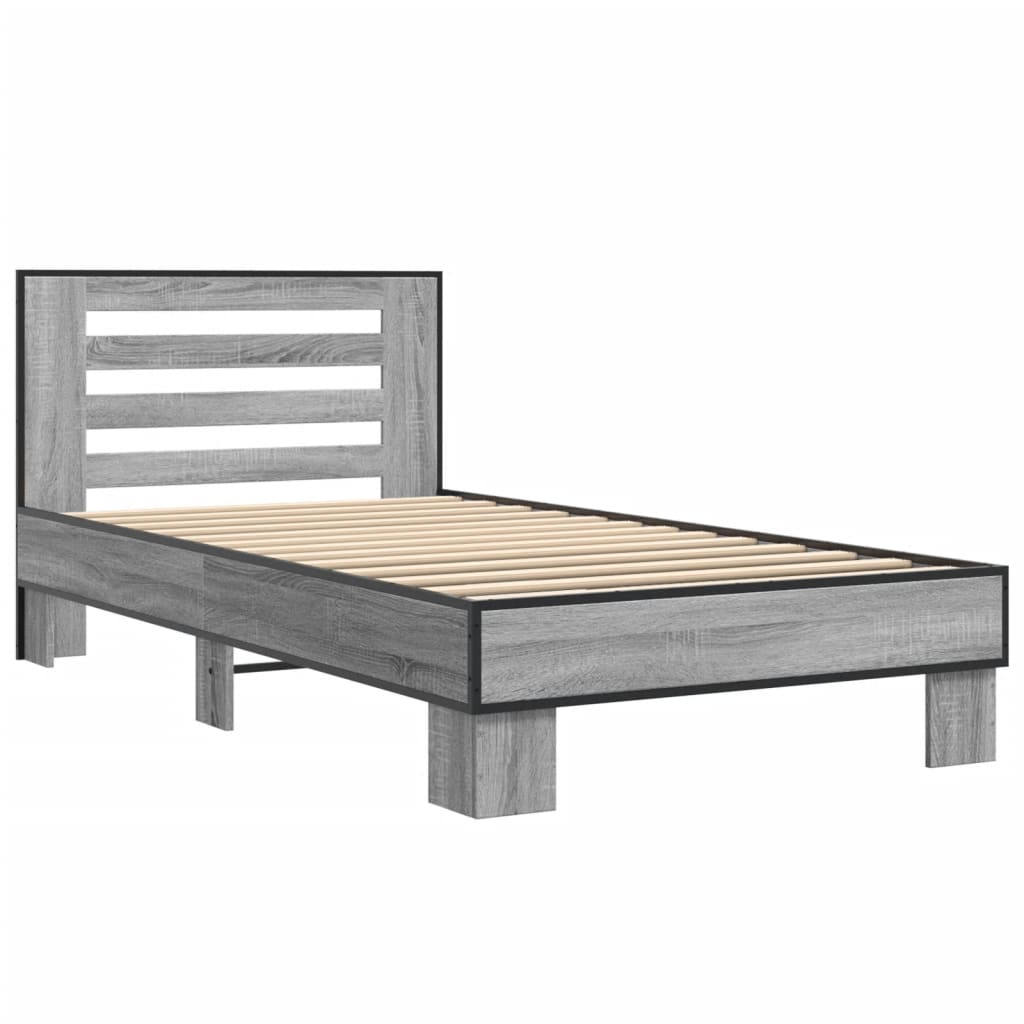 Bedframe bewerkt hout en metaal grijs sonoma eiken 100x200 cm