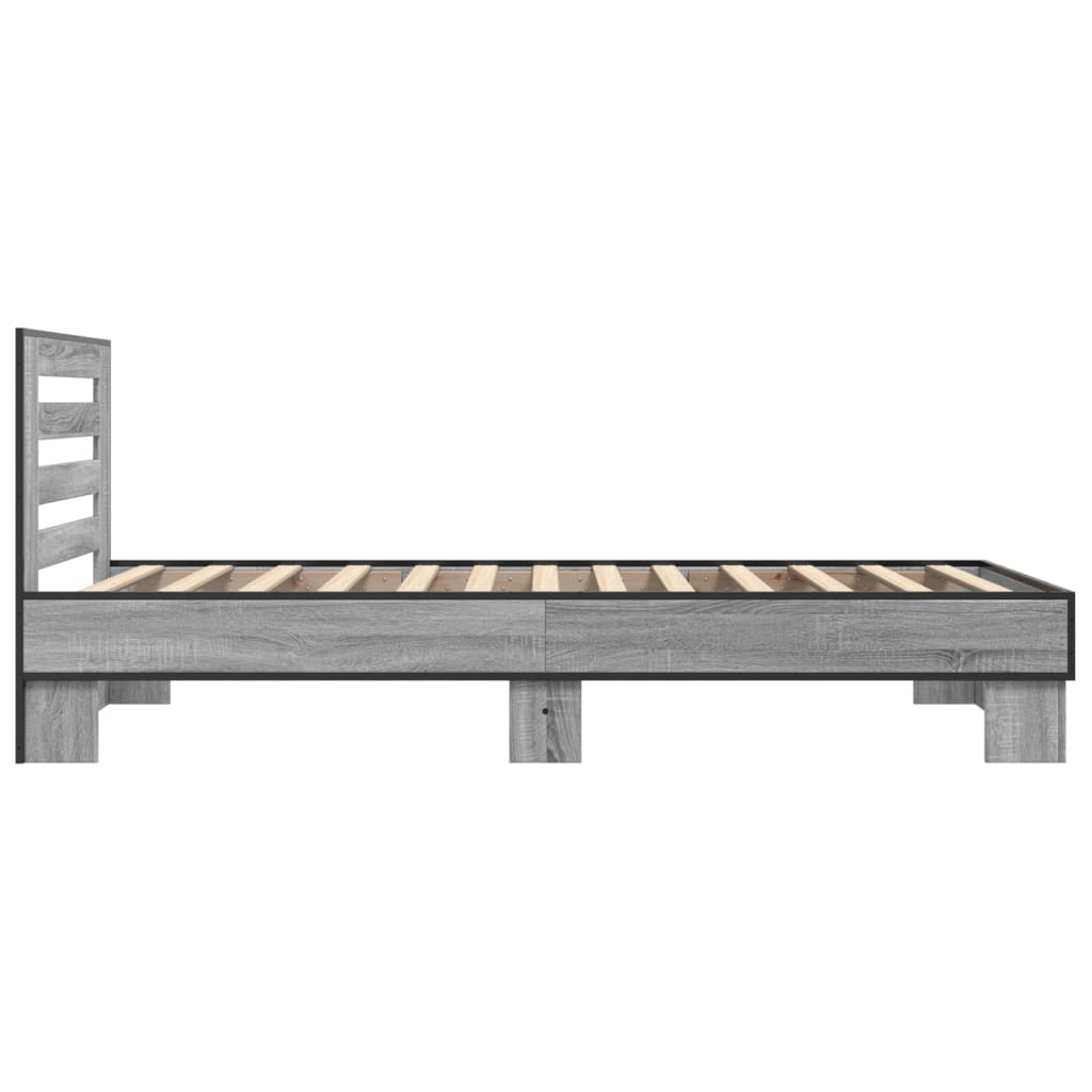 Bedframe bewerkt hout en metaal grijs sonoma eiken 100x200 cm