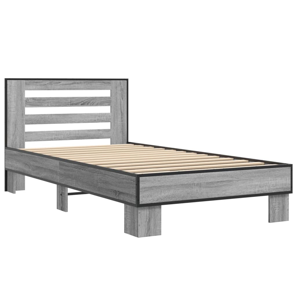 Bedframe bewerkt hout en metaal grijs sonoma eiken 90x200 cm