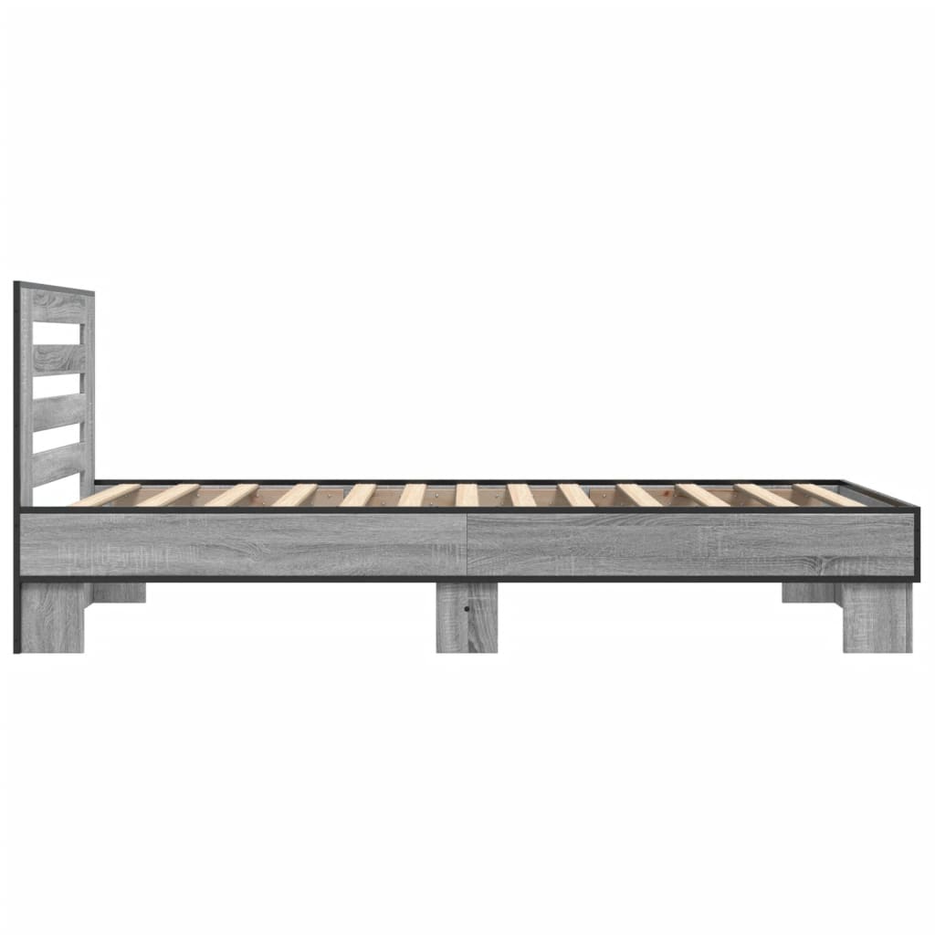 Bedframe bewerkt hout en metaal grijs sonoma eiken 90x200 cm