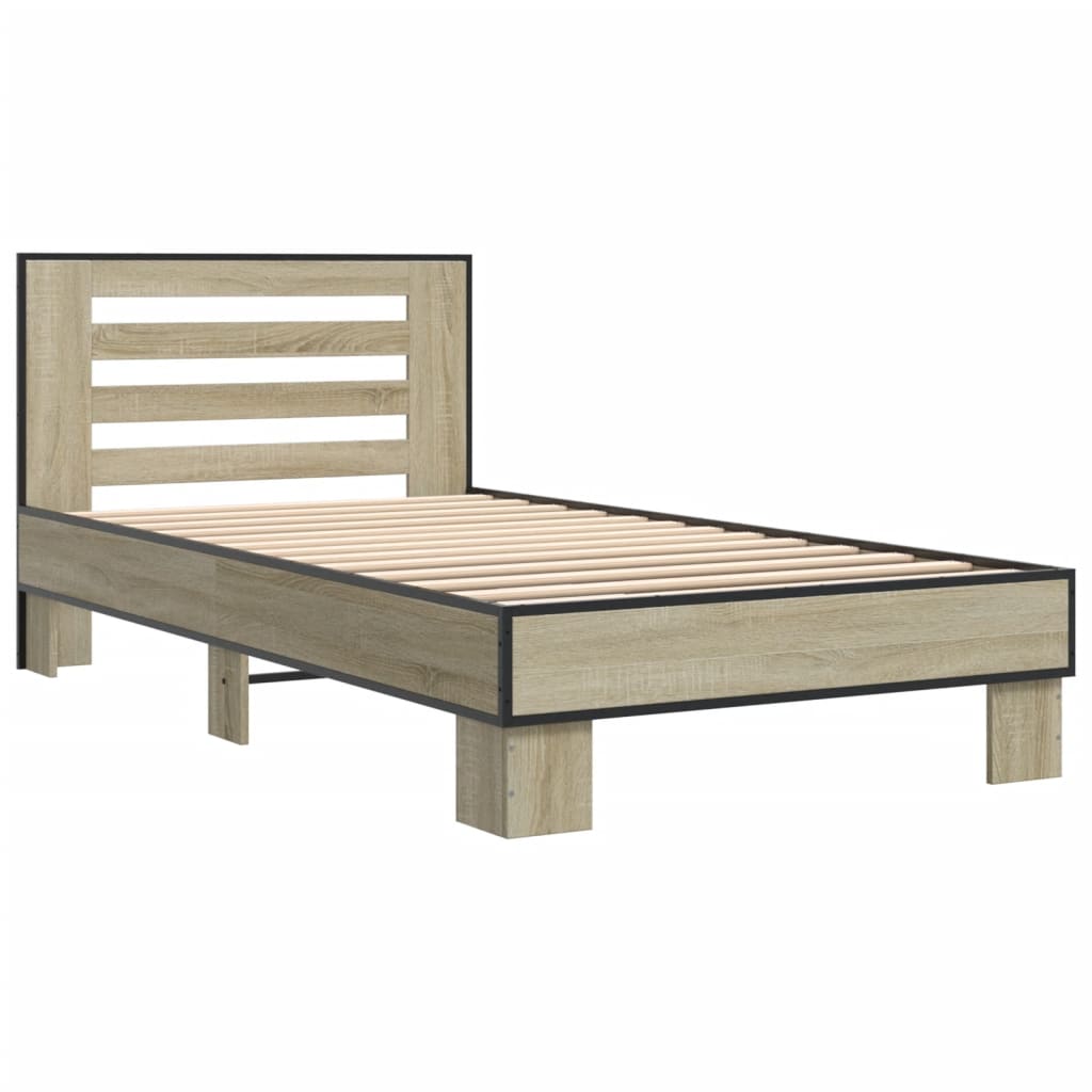 Bedframe bewerkt hout en metaal sonoma eikenkleurig 75x190 cm