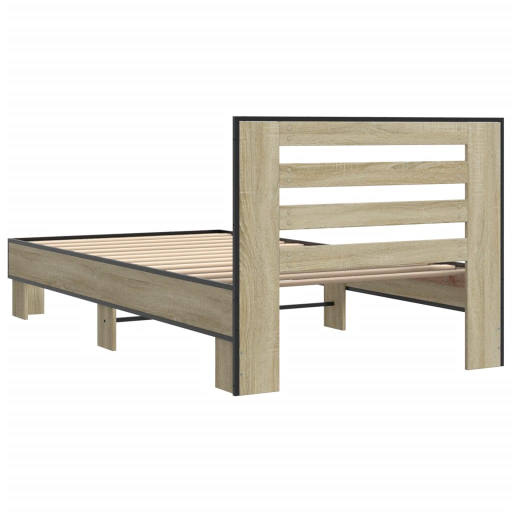 Bedframe bewerkt hout en metaal sonoma eikenkleurig 75x190 cm