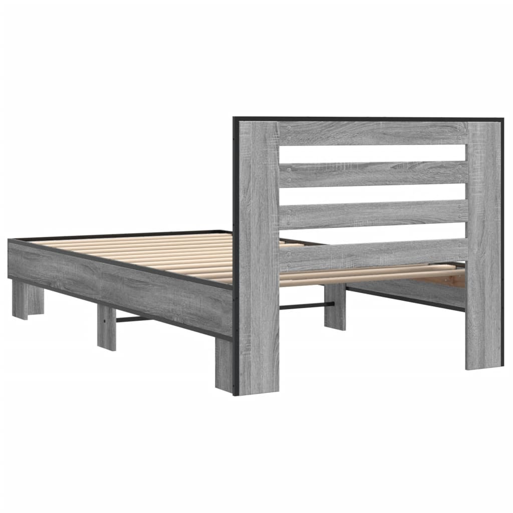 Bedframe bewerkt hout en metaal grijs sonoma eiken 75x190 cm