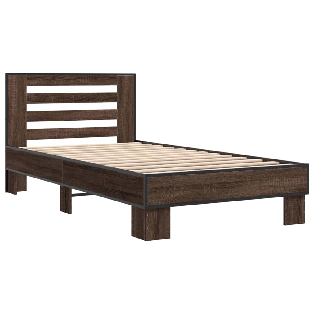 Bedframe bewerkt hout en metaal bruin eikenkleurig 75x190 cm