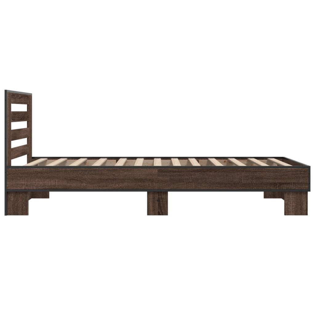 Bedframe bewerkt hout en metaal bruin eikenkleurig 75x190 cm