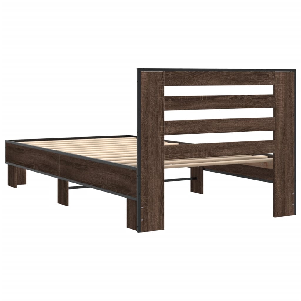 Bedframe bewerkt hout en metaal bruin eikenkleurig 75x190 cm