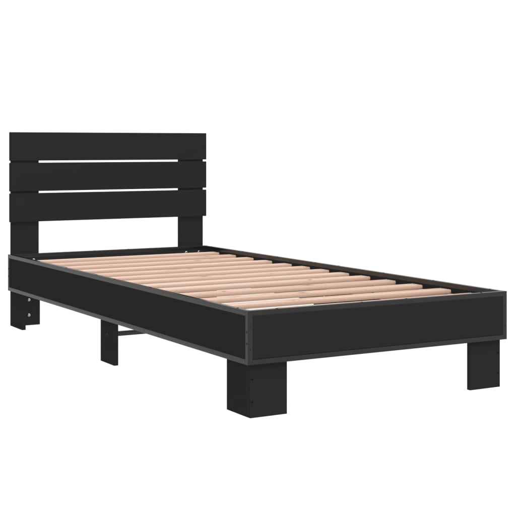 Bedframe bewerkt hout en metaal zwart 100x200 cm