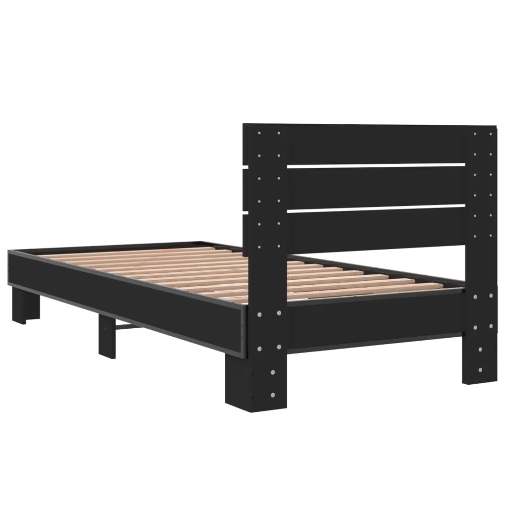 Bedframe bewerkt hout en metaal zwart 100x200 cm