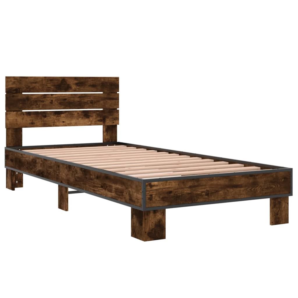 Bedframe bewerkt hout en metaal gerookt eikenkleurig 100x200 cm