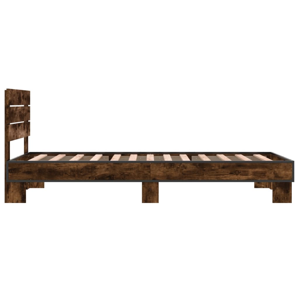 Bedframe bewerkt hout en metaal gerookt eikenkleurig 100x200 cm