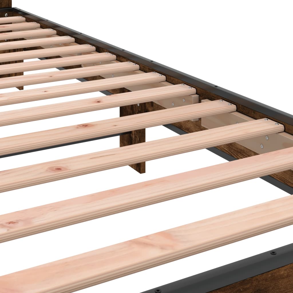 Bedframe bewerkt hout en metaal gerookt eikenkleurig 100x200 cm