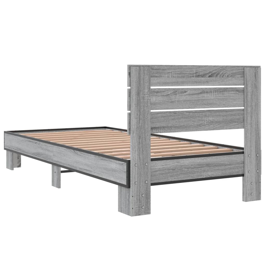 Bedframe bewerkt hout en metaal grijs sonoma eiken 100x200 cm