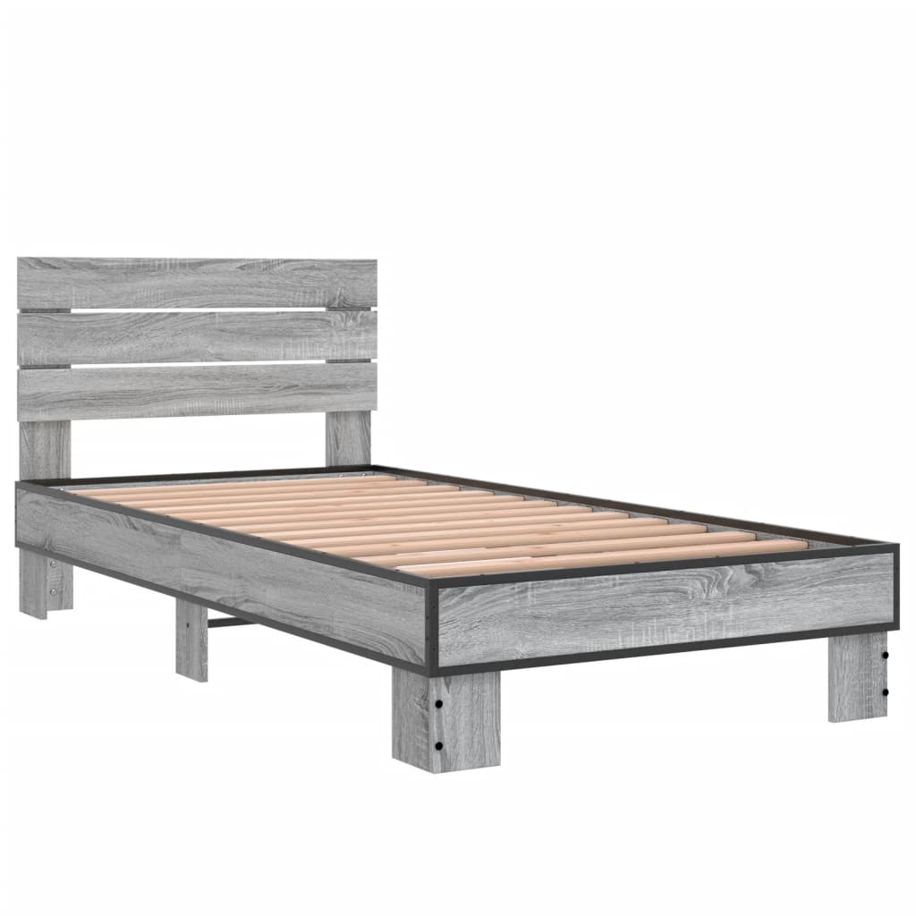 Bedframe bewerkt hout en metaal grijs sonoma eiken 75x190 cm