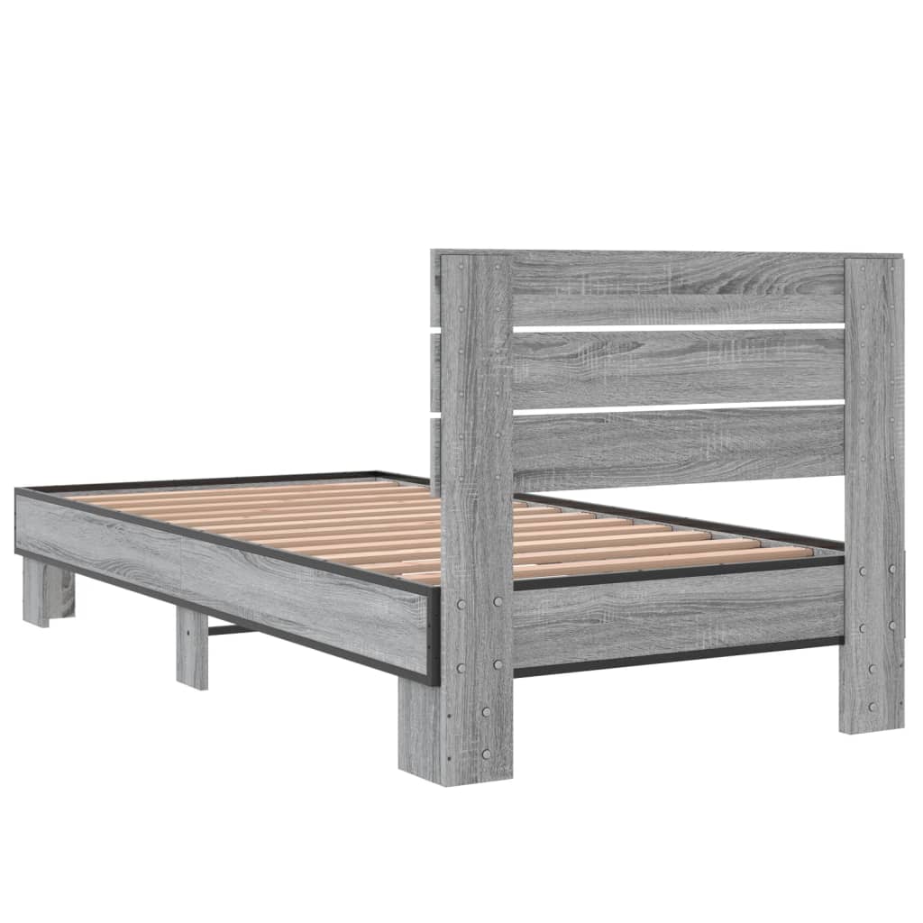 Bedframe bewerkt hout en metaal grijs sonoma eiken 75x190 cm