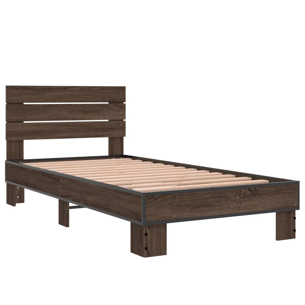 Bedframe bewerkt hout en metaal bruin eikenkleurig 75x190 cm